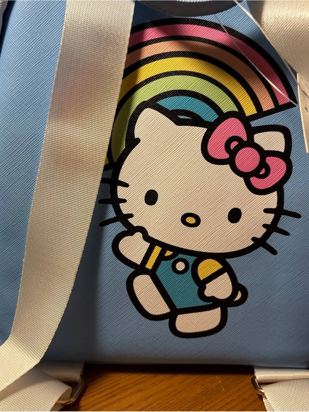 Hello Kitty White Kids Rainbow Backpack with Pastel Stripes